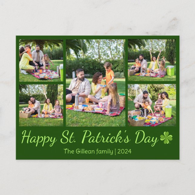  St. patrick's day Shamrocks family photo Collage Holiday Postcard (Front)