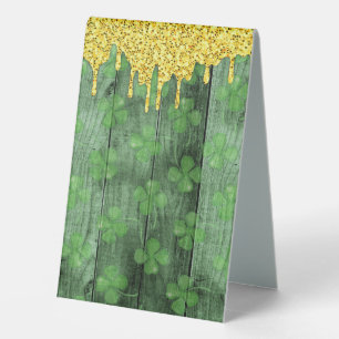 St. Patrick's Day Shamrocks Glitter Gold Drips