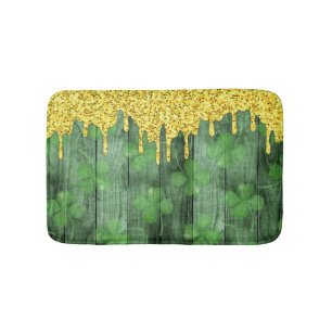 St. Patrick's Day Shamrocks Glitter Gold Drips Bath Mat