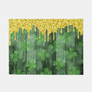 St. Patrick's Day Shamrocks Glitter Gold Drips Doormat