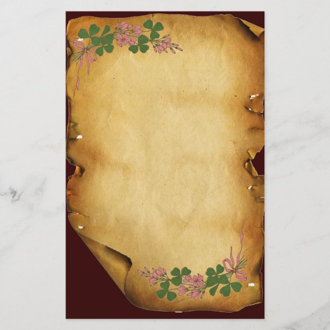 ST. PATRICK'S DAY /Shamrocks on Brown Parchment Stationery (Front)