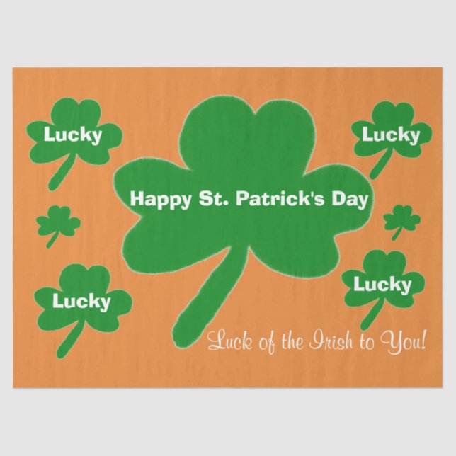 St. Patrick's Day Shamrocks Orange White Green Tissue Paper (Front)