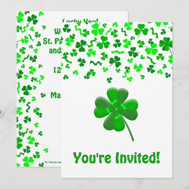 St Patrick's Day Shamrocks Personalised Flat Invitation (Front/Back)
