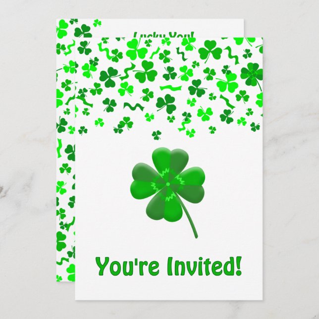 St Patrick's Day Shamrocks Personalized Flat Invitation (Front/Back)
