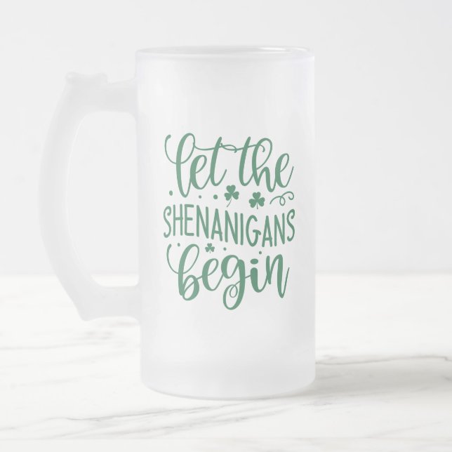 St. Patrick's Day Shenanigans Frosted Glass Beer Mug (Left)