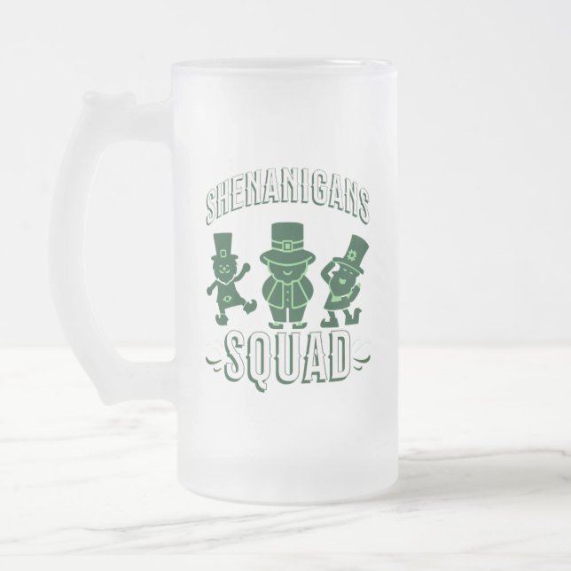 ST PATRICK'S DAY - SHENANIGANS SQUAD FROSTED GLASS BEER MUG (Left)