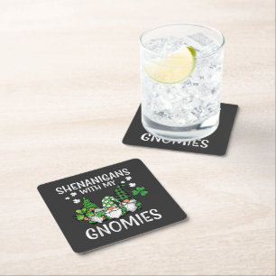 St Patricks Day Shenanigans with Gnomies Gnome Square Paper Coaster