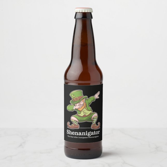 St Patricks Day Shenanigator Dabbing Leprechaun Beer Bottle Label (Front)