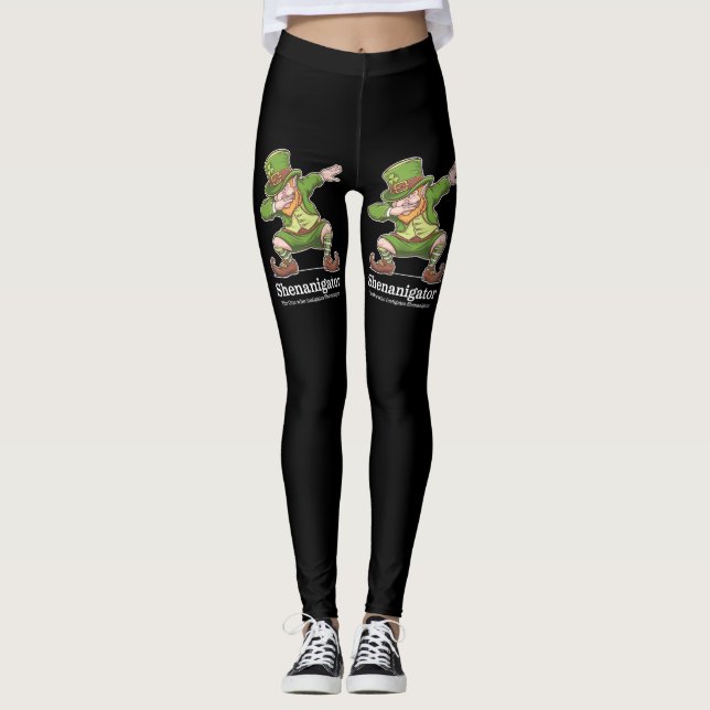 St Patricks Day Shenanigator Dabbing Leprechaun Leggings (Front)