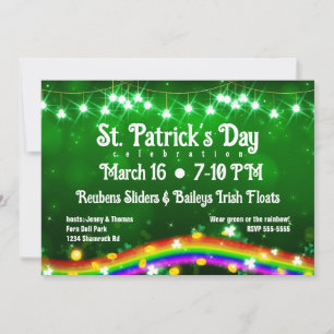 St. Patrick's Day Shiny Rainbow, Gold, Shamrocks Invitation