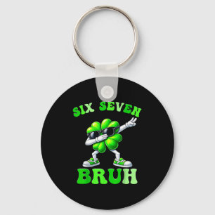 St patricks day six seven bruh 6 7 meme shamrock key ring