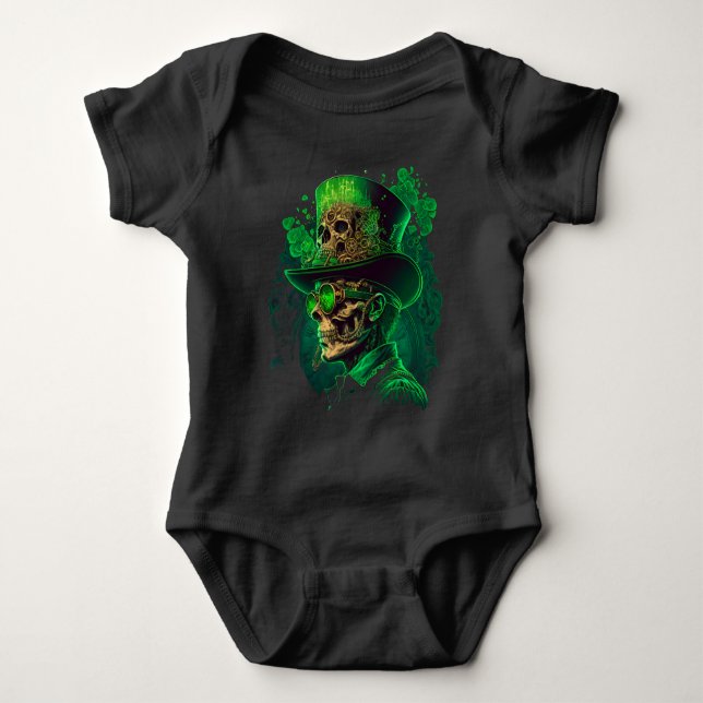 St. Patrick's Day Skeleton Baby Black Bodysuit (Front)