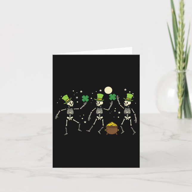 St Patricks Day Skeleton Dancing Saint Pattys Kids Card (Front)