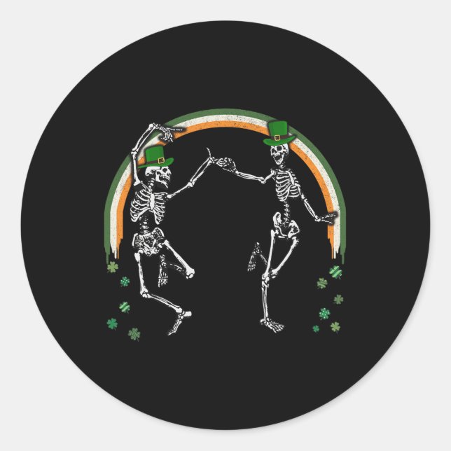 St Patrick's Day Skeleton Dancing Skeletons  Classic Round Sticker (Front)