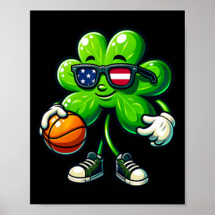 St Patricks Day Sketll Shamrock Clover American Fl Poster