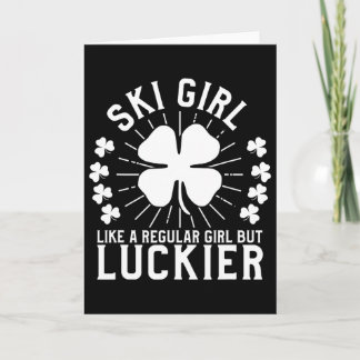 St Patrick's Day Ski Girl Skier Skiing Gift  Card