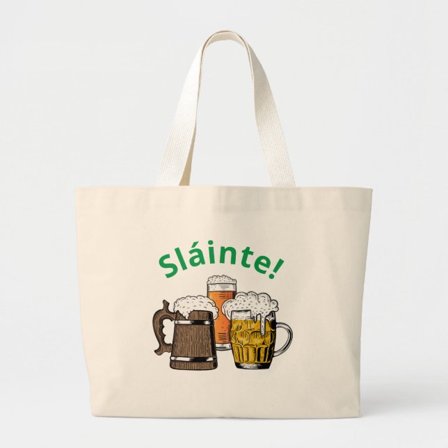 St Patrick's Day Sláinte Beers  Large Tote Bag (Front)