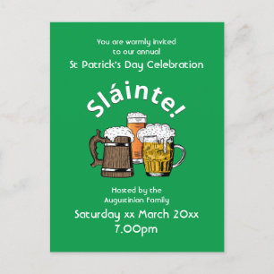 St Patricks Day Sláinte Cheers & Beers Party Invitation Postcard