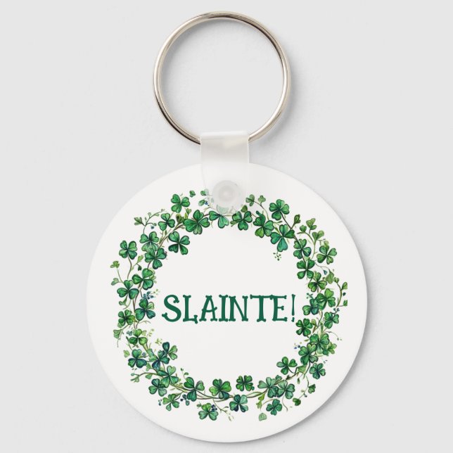 St. Patrick's Day "Slainte!" Shamrocks Keychain  (Front)