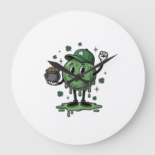 St Patricks Day Slime Mascot Vintage Vector Shirt_ Large Clock