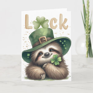 St Patrick's Day Sloth Four Leaf Cover Card
