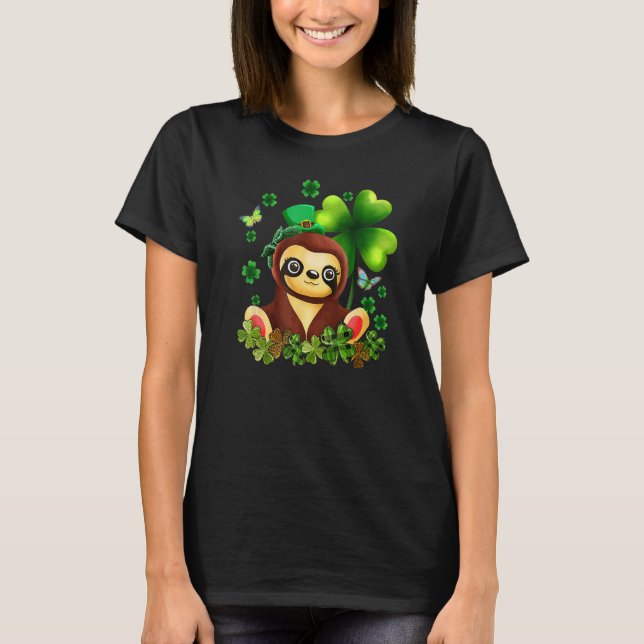 St. Patrick's Day Sloth Green Buffalo Plaid Shamro T-Shirt (Front)