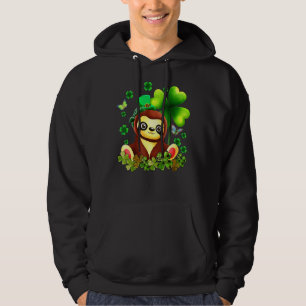 St Patrick's Day Sloth Green Buffalo Plaid Shamroc Hoodie