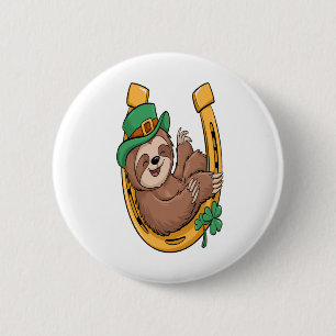 St Patrick's Day Sloth Horseshoe Lucky 6 Cm Round Badge