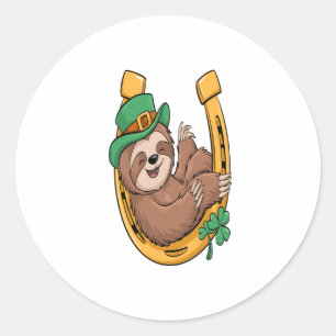 St Patrick's Day Sloth Horseshoe Lucky Classic Round Sticker