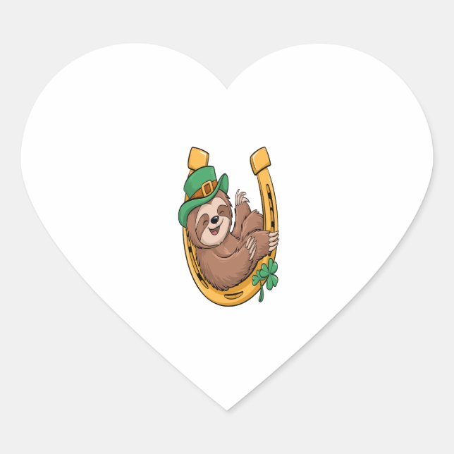 St Patrick's Day Sloth Horseshoe Lucky Heart Sticker (Front)