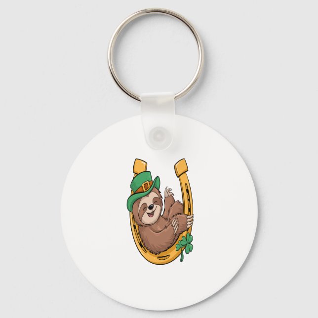 St Patrick's Day Sloth Horseshoe Lucky Key Ring (Front)