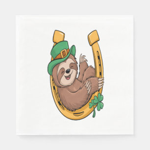 St Patrick's Day Sloth Horseshoe Lucky Napkin