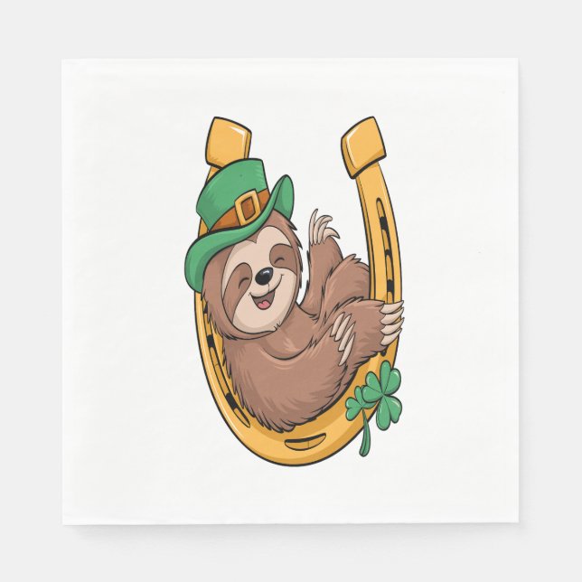 St Patrick's Day Sloth Horseshoe Lucky Napkin (Front)