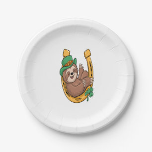 St Patrick's Day Sloth Horseshoe Lucky Paper Plate