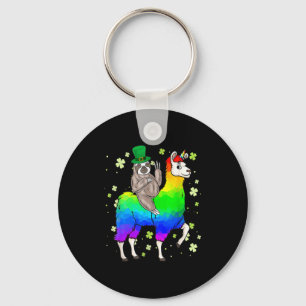 St Patricks Day Sloth Riding Llama Leprechaun T Sh Key Ring