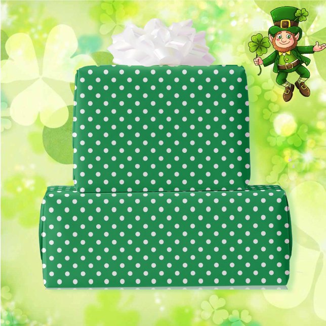 St. Patrick's Day Spring Green Polka Dots Wrapping Paper (Creator Uploaded)