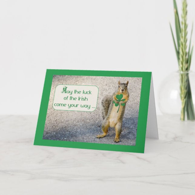 St. Patrick's Day, Squirrel, Humourous Card (Front)