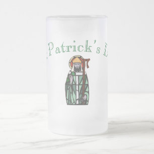 St Patricks Day Stained Glass Window Design  Frosted Glass Beer Mug