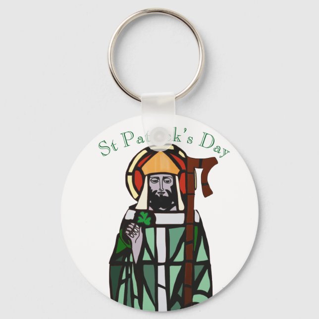 St Patricks Day Stained Glass Window Design Key Ring (Front)