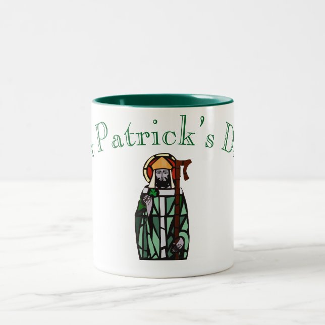 St Patricks Day Stained Glass Window Design   Two-Tone Coffee Mug (Center)