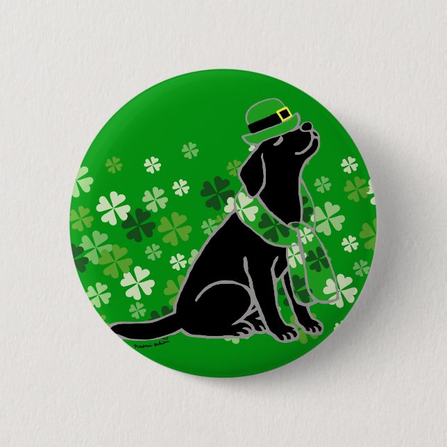 St. Patrick's Day Stylish Black Labrador 6 Cm Round Badge (Front)