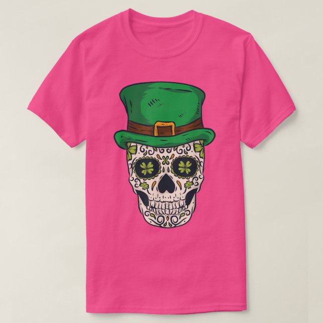St Patrick's Day Sugar Skull Day of Dead Saint Pat T-Shirt (Design Front)