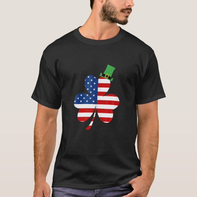 St Patricks Day T , Irish American Flag Shamrock T-Shirt (Front)