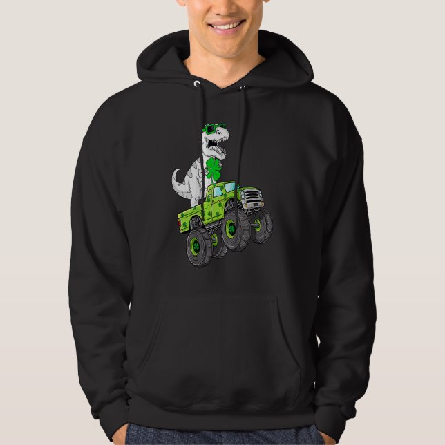 St Patricks Day T Rex Riding Monster Truck Dino To Hoodie (Front)