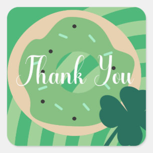 St Patricks Day Thank You Shamrock Doughnut Party Square Sticker