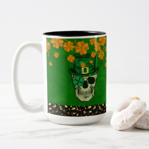 St. Patrick's Day Theme with Skull and Shamrock Two-Tone Coffee Mug