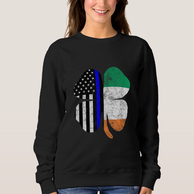 St Patricks Day Thin Blue Line American Irish Flag Sweatshirt (Front)