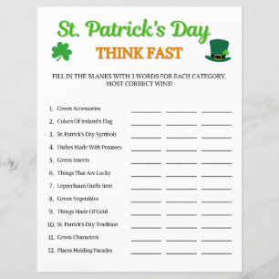 St. Patrick's Day Think Fast Game