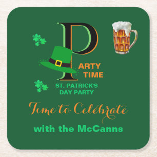 St. Patrick's Day Time to Celebrate Square Paper Coaster