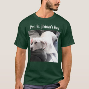 St. Patrick's Day Tired White Dog Resting Green T-Shirt